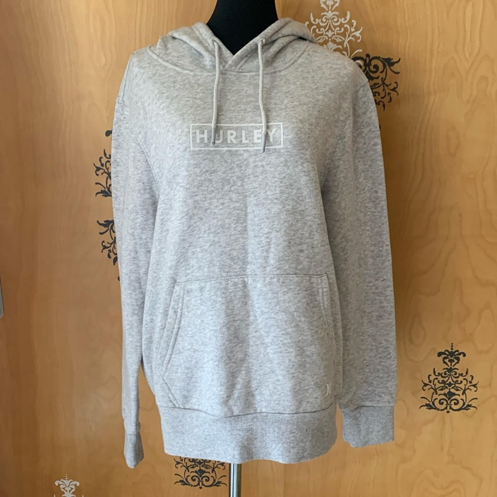 NWOT Vintage 2000s Y2K Hurley Essential Pullover Fleece Hoodie Grey S/M